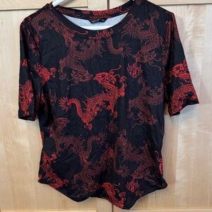 Black and Red Dragon Print Women's Top
